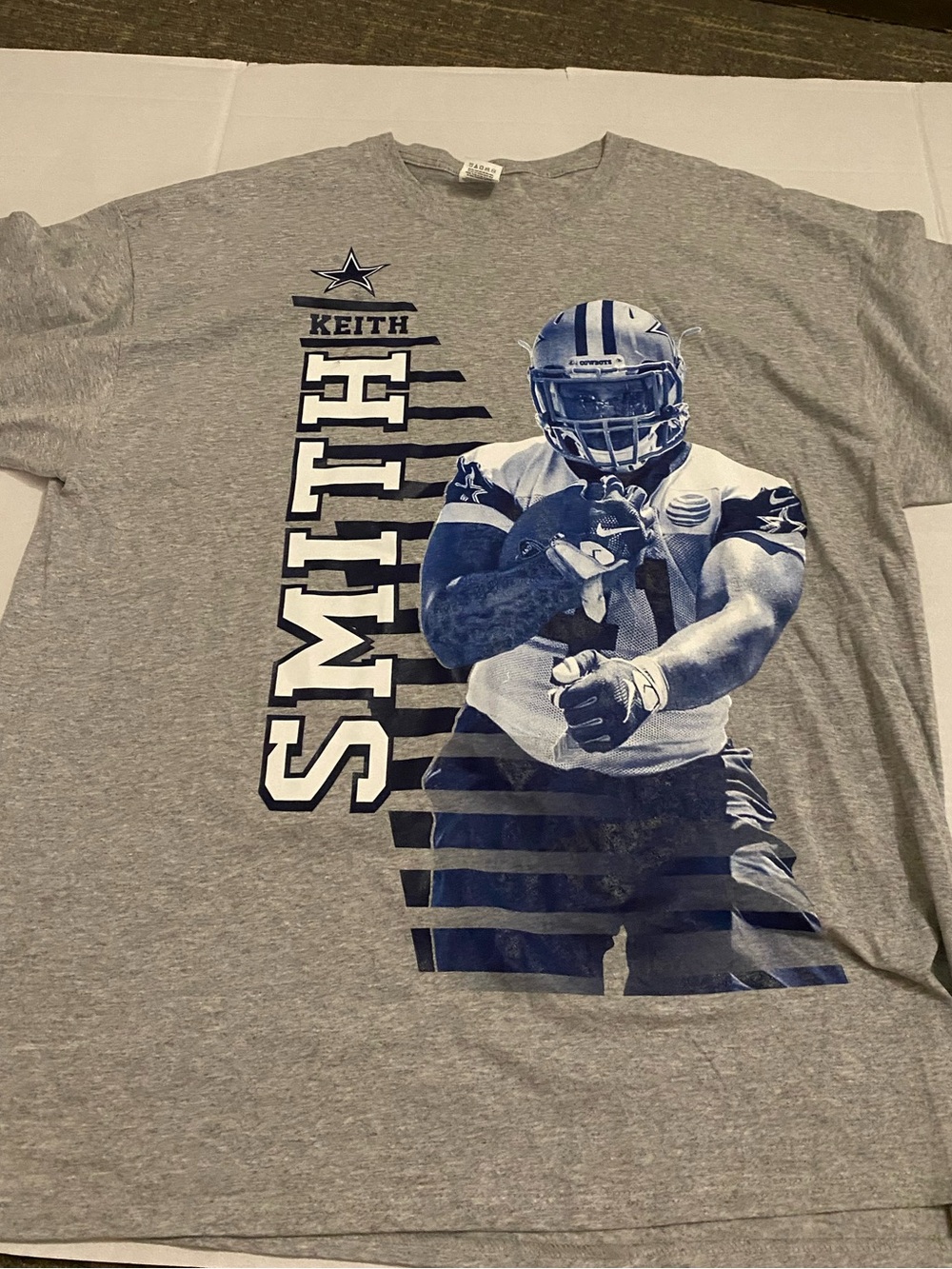 Keith Smith Grey Graphic Football Tee Dallas Cowboys XXL 23” armpit Double Sided